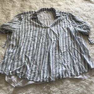 Sirenlily Maternity Blue and White‎ Striped V-Neck Tunic Blouse